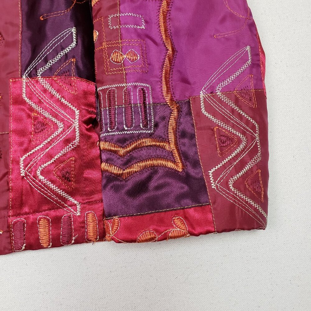 French Laundry Red Quilted Embroidered Button-Up Patchwork Jacket Sz S EXCELLENT - Picture 6 of 12